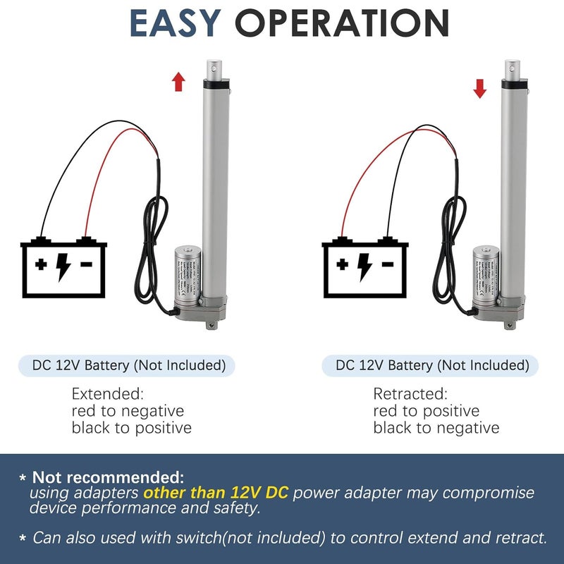 MYFULLY Electric Stroke Linear Actuator | DC 12V Heavy Duty 10'' Linear Actuator Motor with Mounting Bracket 900N(202lbs) Max. Lift 10mm/s for Auto Car RV Electric Door Opener (250MM Stroke Length, 1) - Image 5
